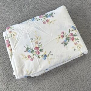 Lauren Ralph Lauren King Flat Sheet Sateen Cottagecore White Pink Blue Floral